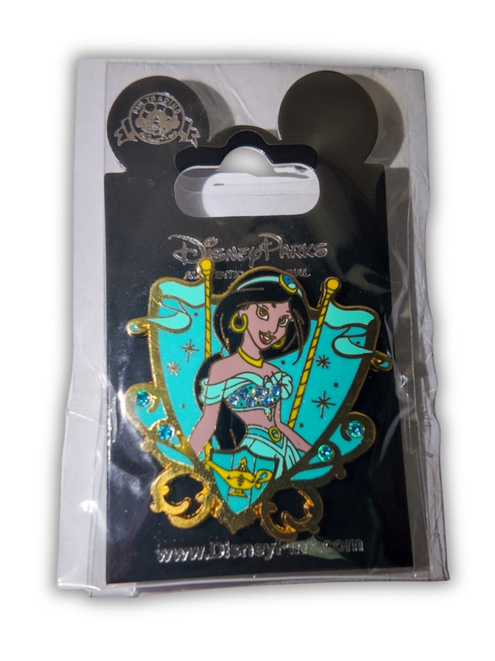 Princess Jasmine Shield Pin  Aladdin Disney Princess Enamel Pin with Rhinestones